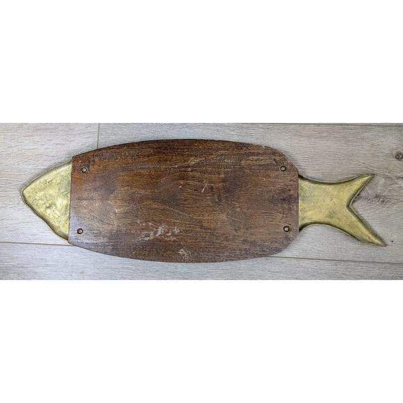 VTG Rosenthal Netter Serving Charcuterie Sushi Board Brass Teak Wood Fish Shaped - Picture 8 of 11